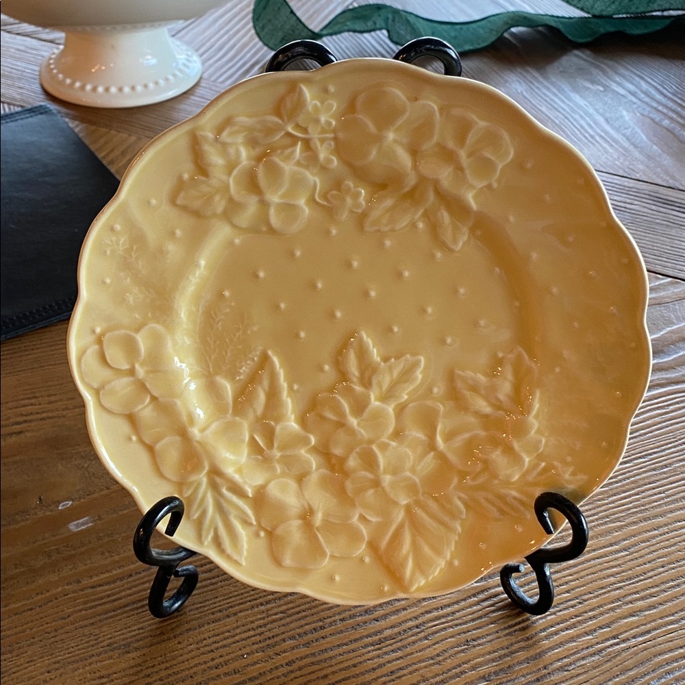 Vintage Bordallo Pinhiero “Ingrid” Floral Embossed Yellow Salad Plate